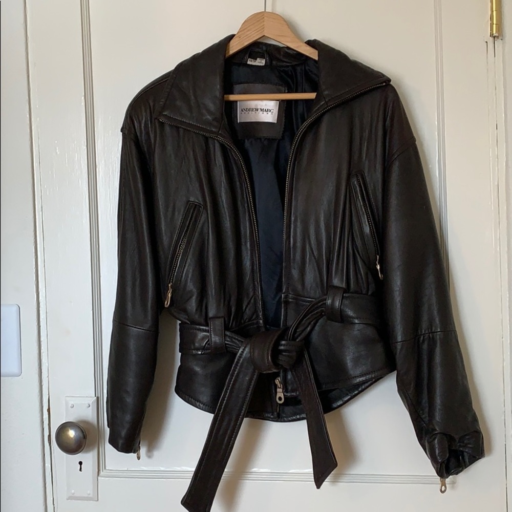 Vintage genuine leather 80s fashion moto jacket